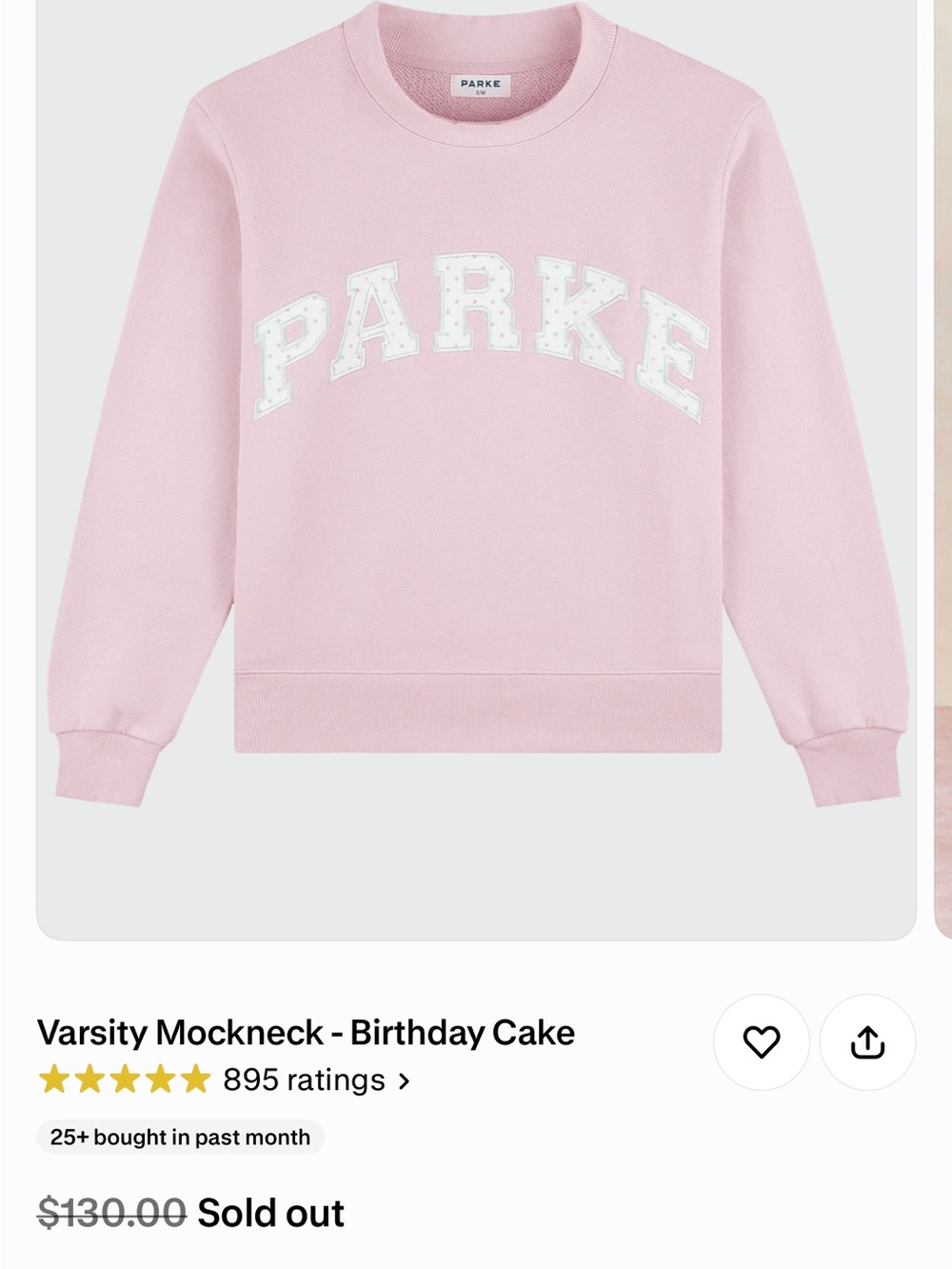 NEW Parke Women's Varsity Mockneck Sweatshirt - Birthday Cake